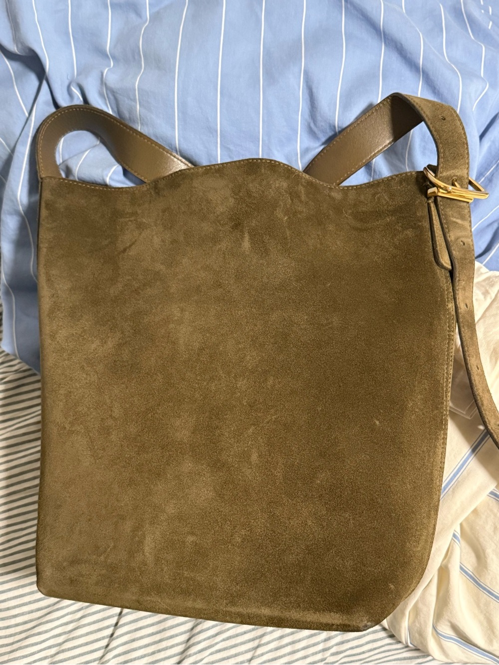Madewell Olive Suede Tote with Gold Buckle